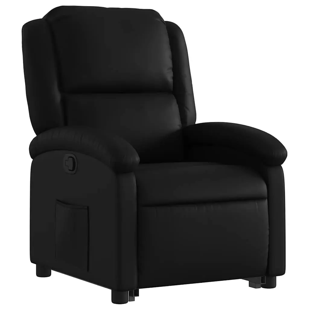 Electric Power Lift Recliner Chair Faux Leather Black Manual Reclining Wide Armrests