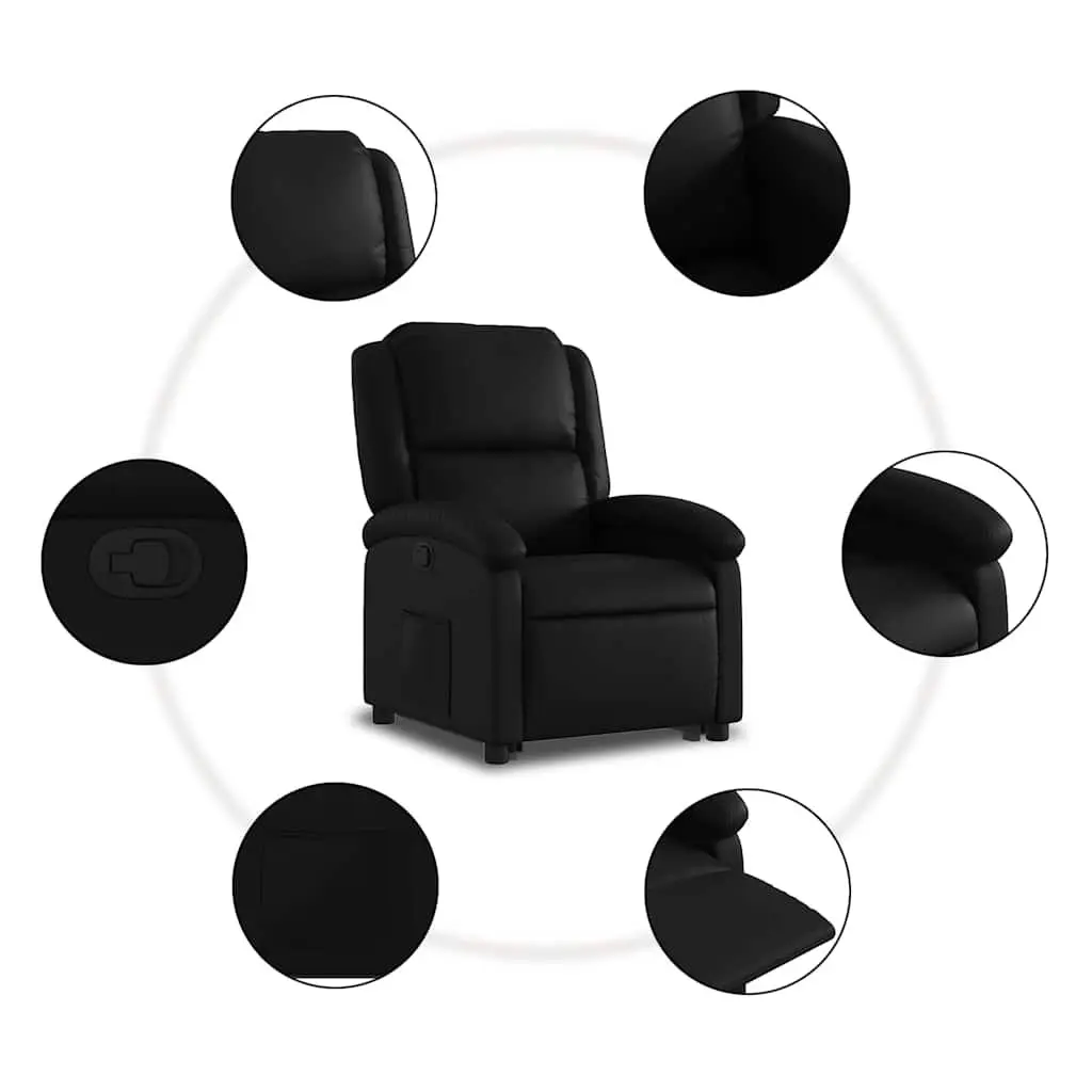 Electric Power Lift Recliner Chair Faux Leather Black Manual Reclining Wide Armrests