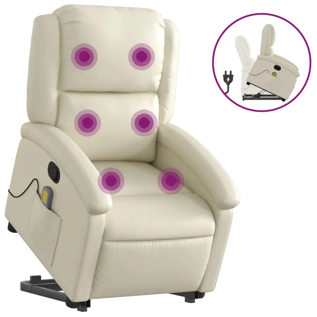 Stand Up Massage Recliner Chair Cream Faux Leather Electric Power Lift Vibration