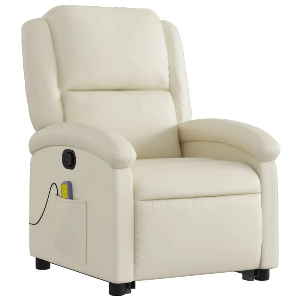 Stand Up Massage Recliner Chair Cream Faux Leather Electric Power Lift Vibration