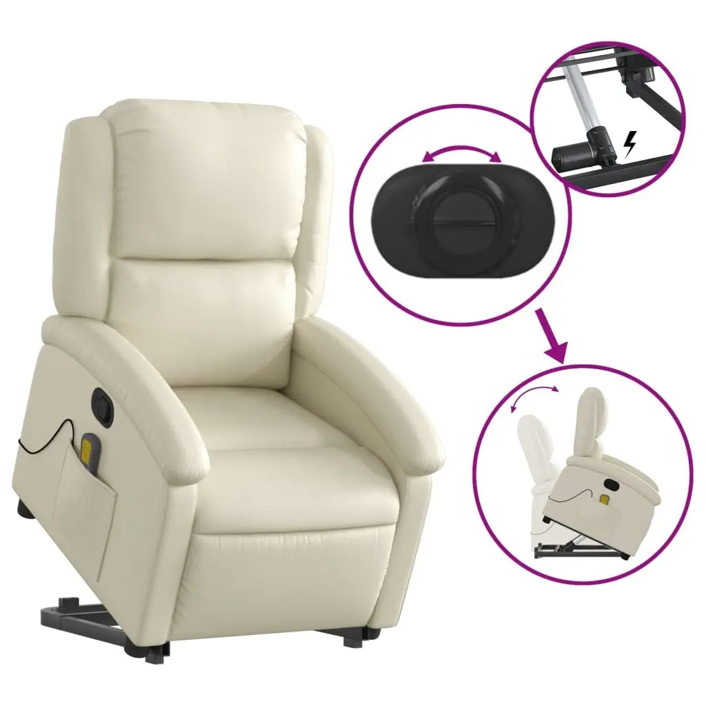 Stand Up Massage Recliner Chair Cream Faux Leather Electric Power Lift Vibration
