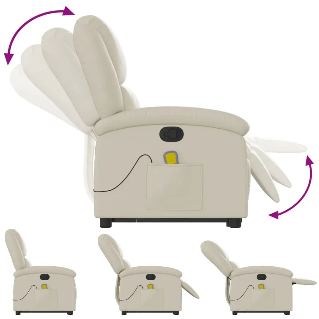 Stand Up Massage Recliner Chair Cream Faux Leather Electric Power Lift Vibration