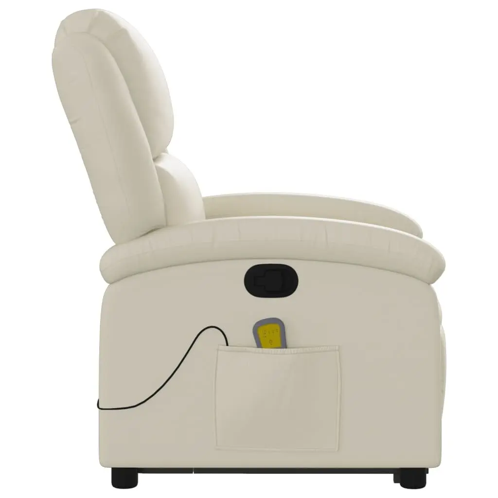 Stand Up Massage Recliner Chair Cream Faux Leather Electric Power Lift Vibration