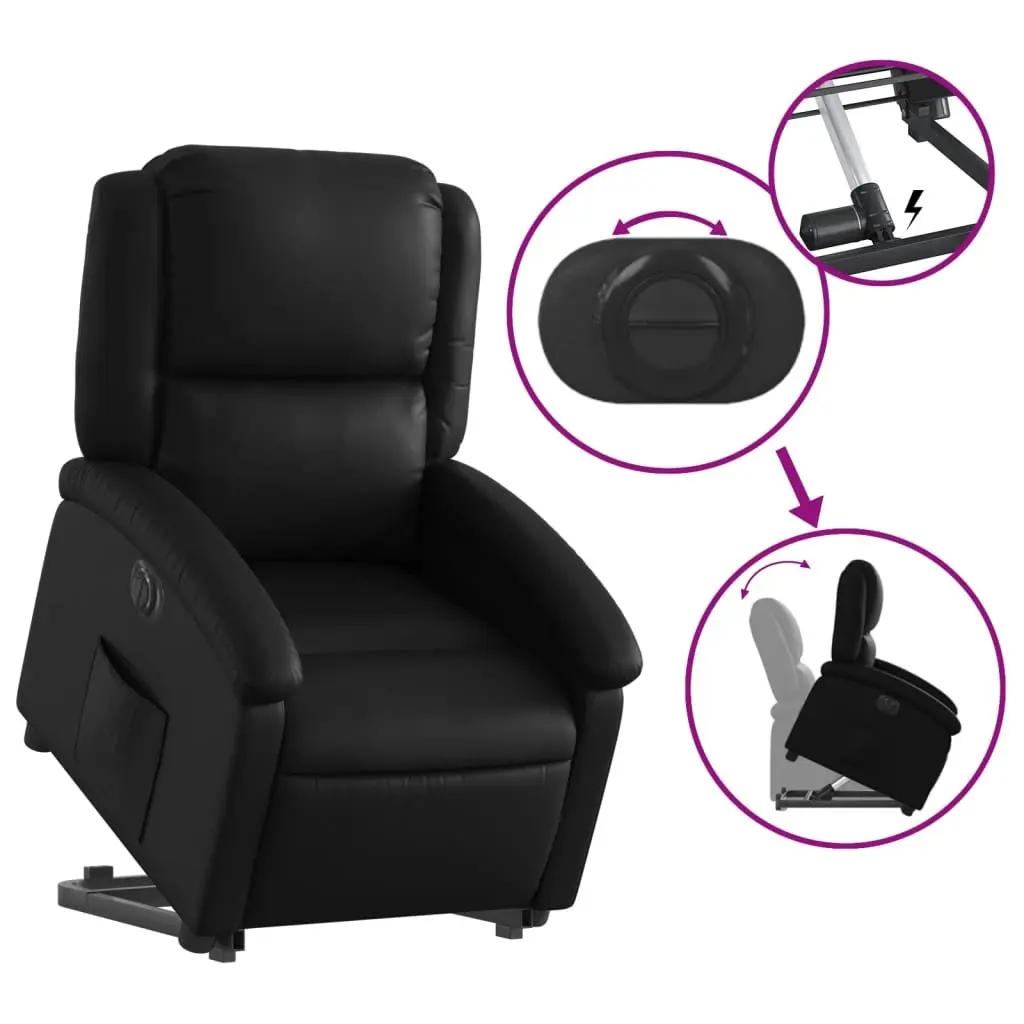 Electric Recliner Chair Faux Leather Black Power Lift Adjustable Backrest and Footrest