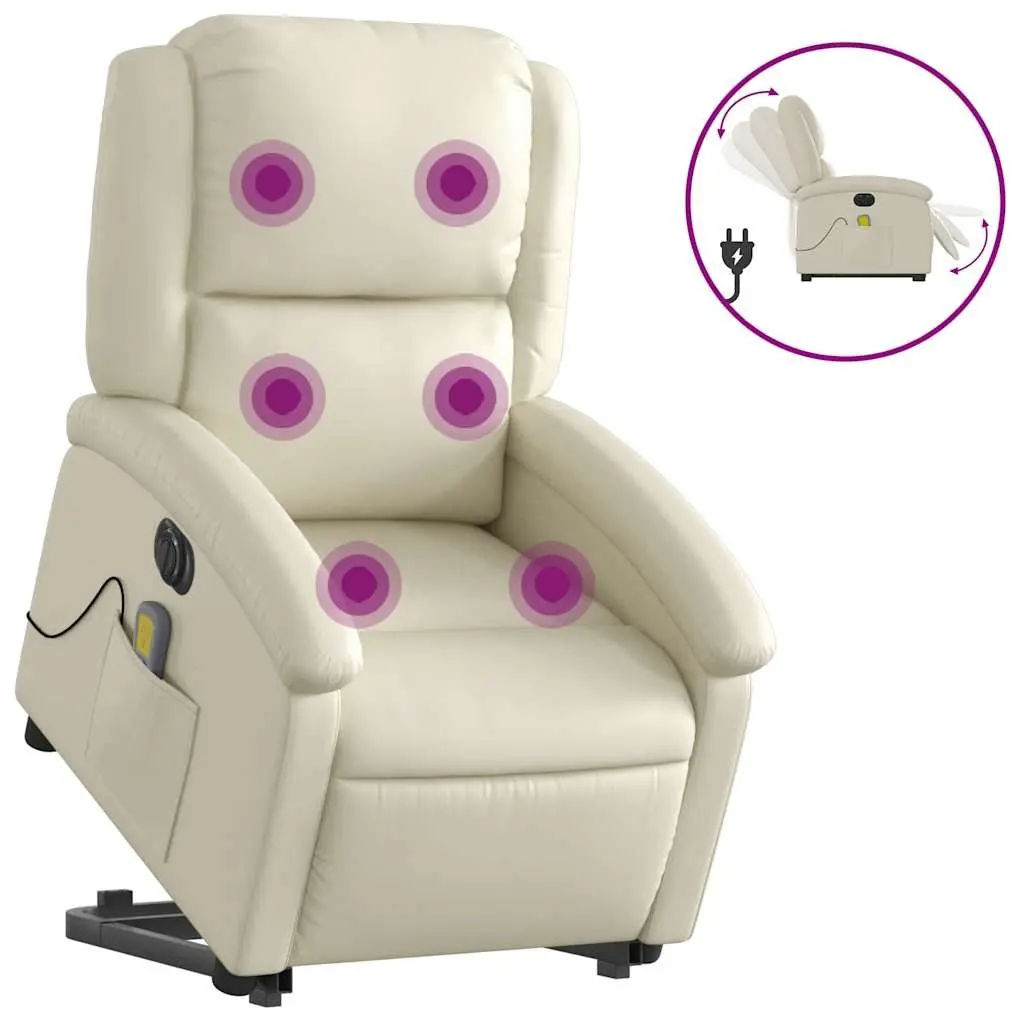 Electric Recliner Chair Cream Faux Leather with Power Lift Adjustable Backrest and Vibration Massage