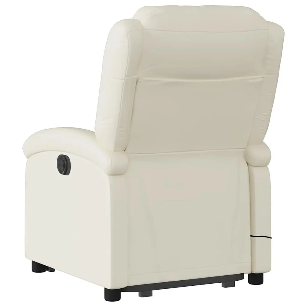 Electric Recliner Chair Cream Faux Leather with Power Lift Adjustable Backrest and Vibration Massage