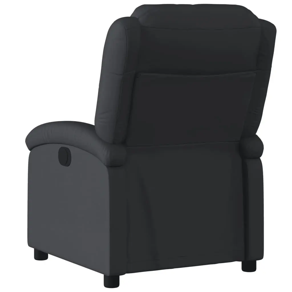 Manual Recliner Chair Black Leather Adjustable Backrest and Footrest with Side Pocket