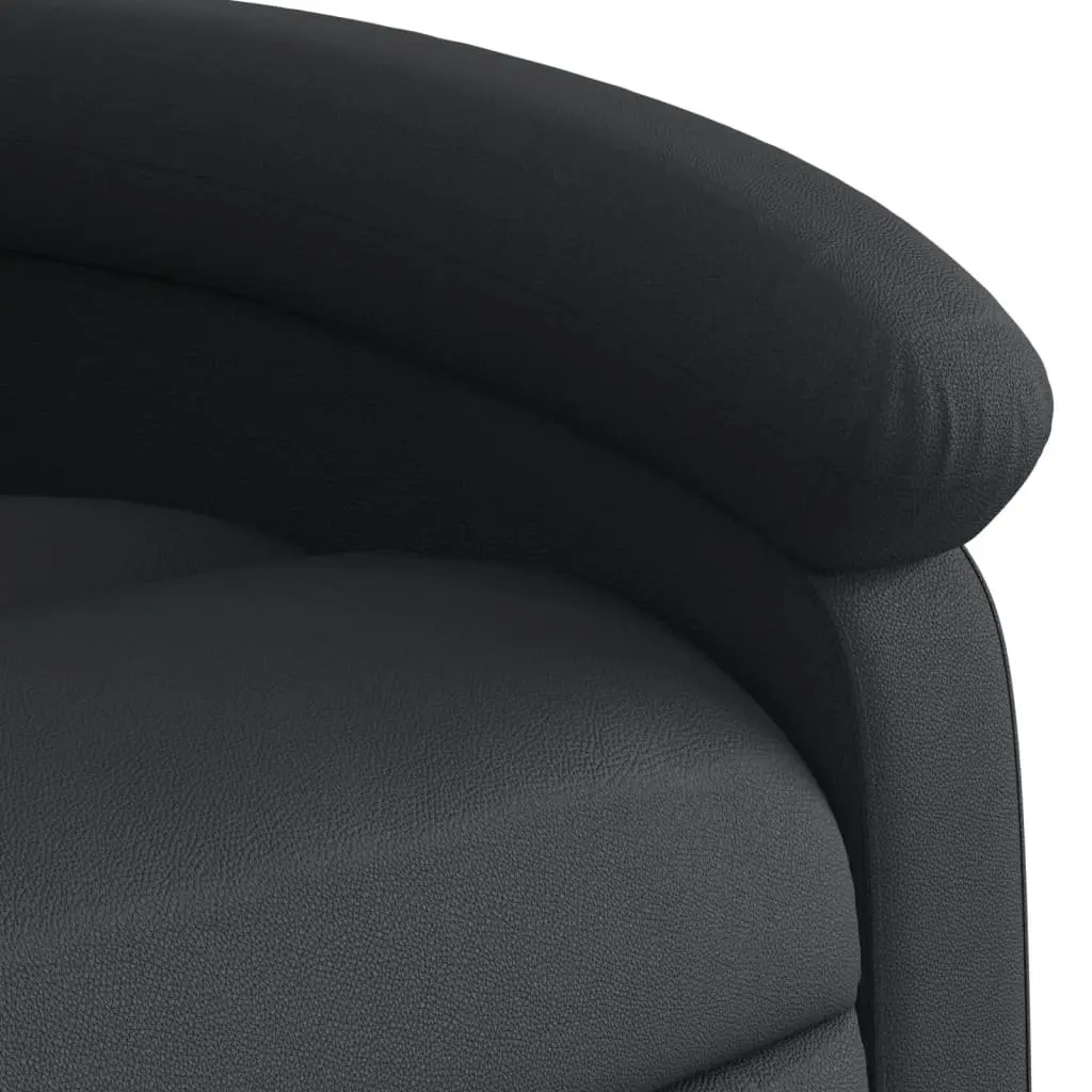Manual Recliner Chair Black Leather Adjustable Backrest and Footrest with Side Pocket