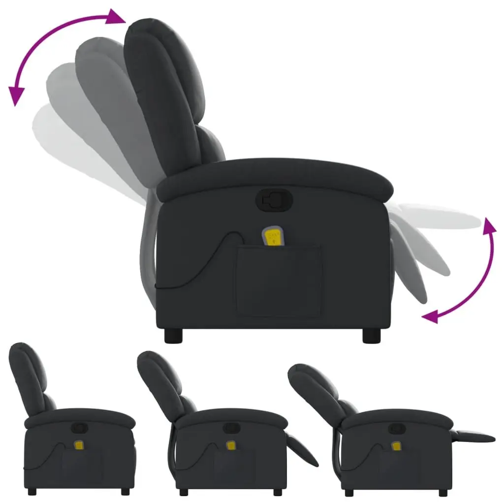 Recliner Chair Manual Black Real Leather Adjustable Footrest Vibration Massage