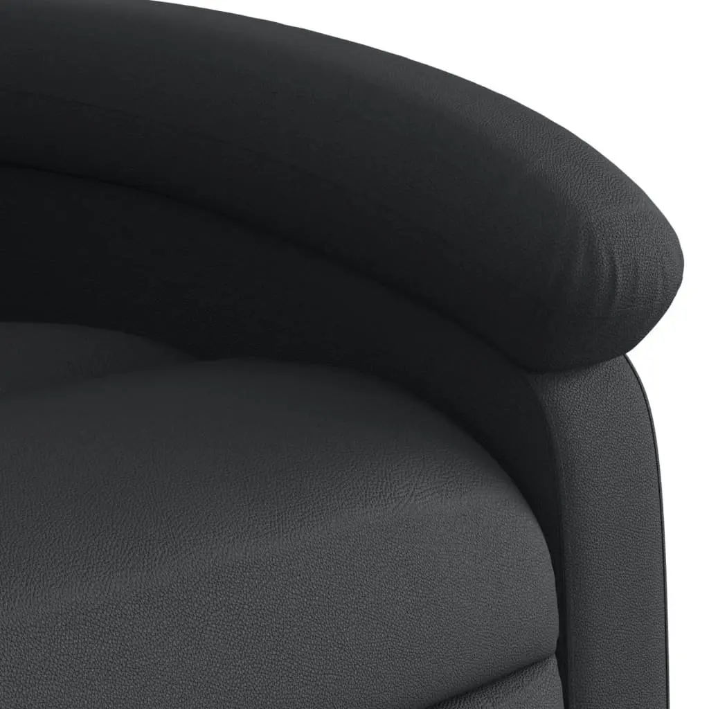Recliner Chair Manual Black Real Leather Adjustable Footrest Vibration Massage