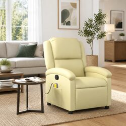 Compact Cream Leather Massage Recliner with 6 Points
