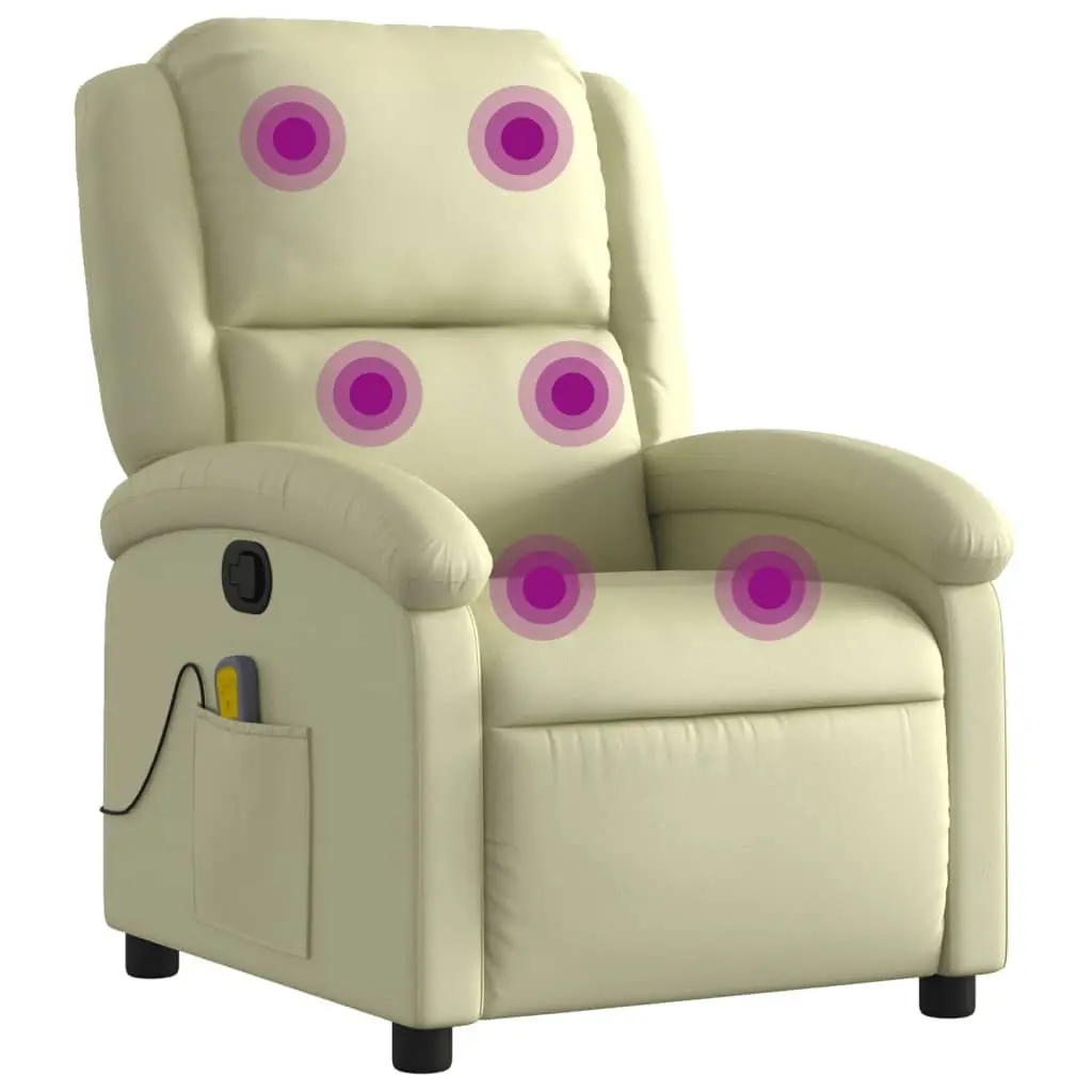 Massage Recliner Chair Cream Leather Manual Recline 6 Points Vibration