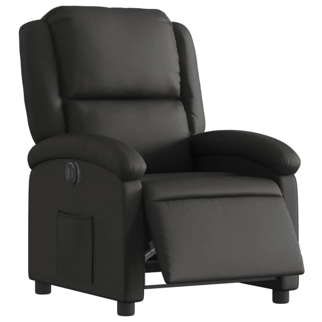 Electric Recliner Chair Black Leather Padded Adjustable Backrest and Footrest