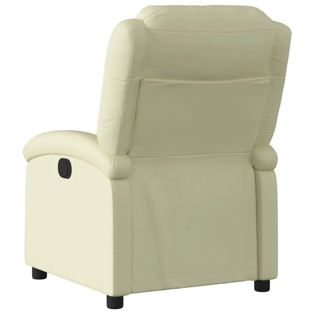 Electric Recliner Chair Cream Leather Adjustable Backrest Footrest Comfort Armchair