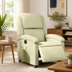 Compact Electric Massage Recliner Chair in Cream
