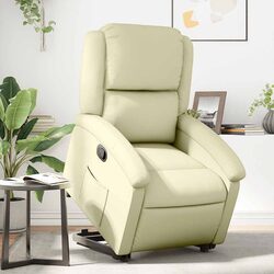 Cream Leather Recliner Chair with Power Lift Feature