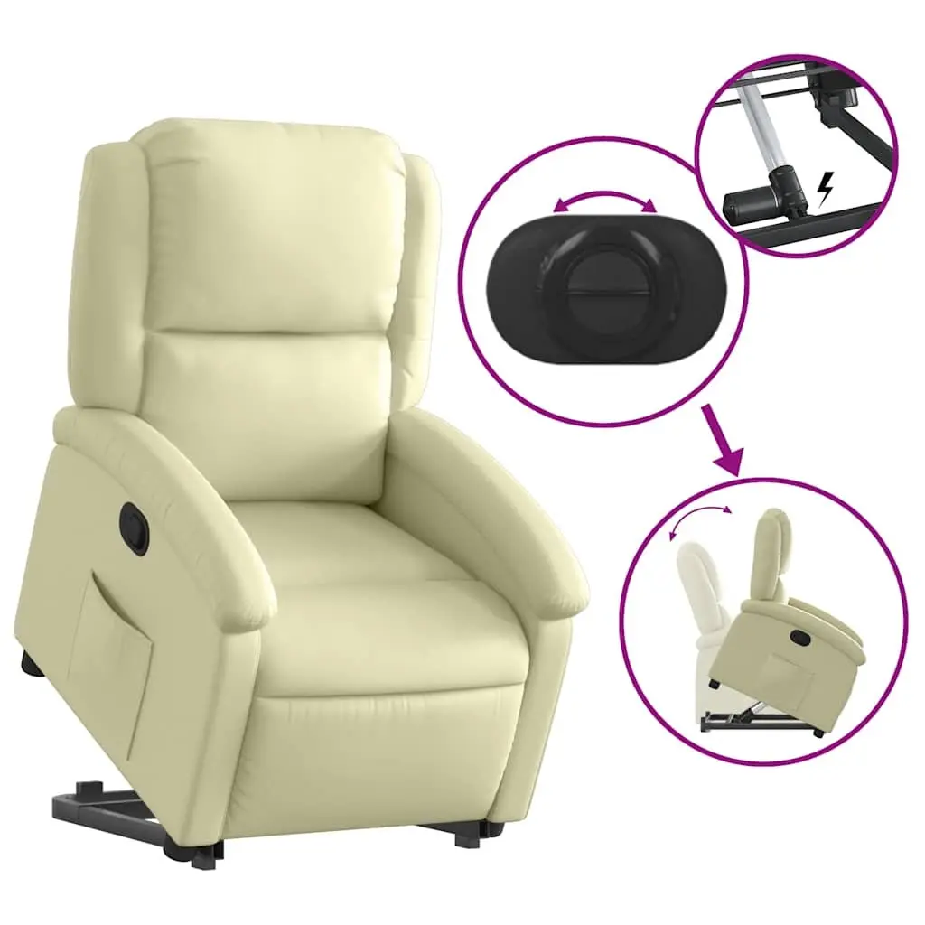 Stand Up Recliner Chair Cream Leather Power Lift Electric Elderly Armchair