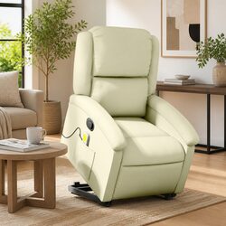 Stand-Up Massage Recliner Chair in Cream Leather