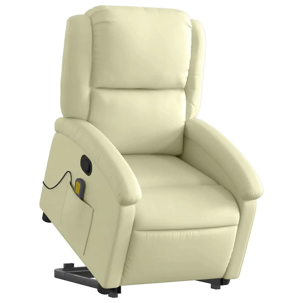 Stand Up Massage Recliner Chair Cream Leather Vibration Comfort Power Lift Manual Recline