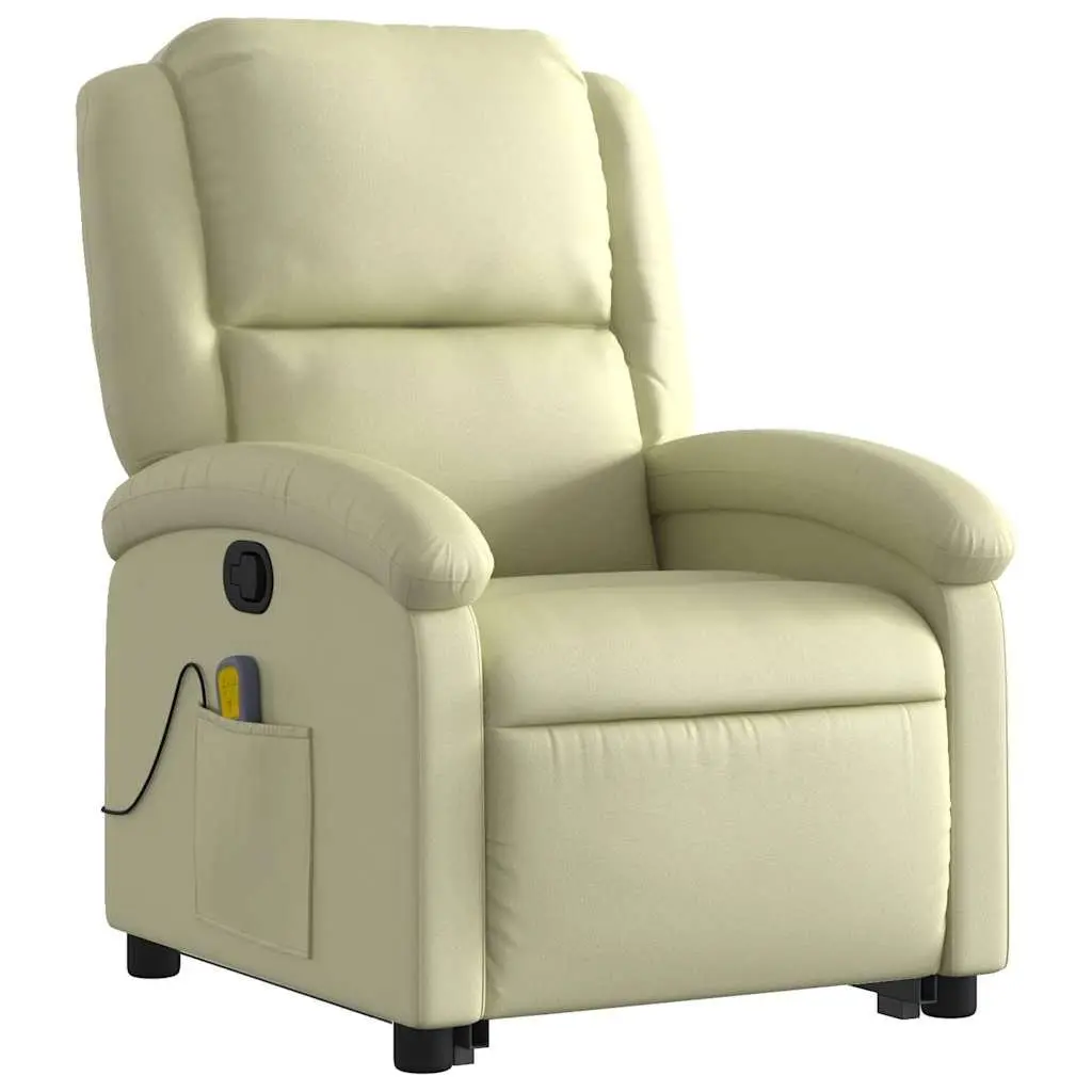 Stand Up Massage Recliner Chair Cream Leather Vibration Comfort Power Lift Manual Recline