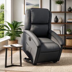 Electric Stand Up Recliner Chair Black Leather Lift Armchair Elderly Comfort