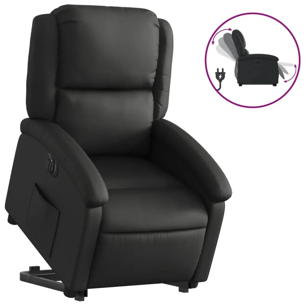 Electric Recliner Chair Black Leather Power Lift Comfort