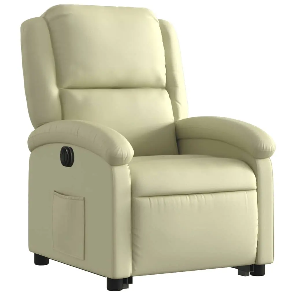 Electric Recliner Chair Cream Leather Power Lift Function Elderly Comfort