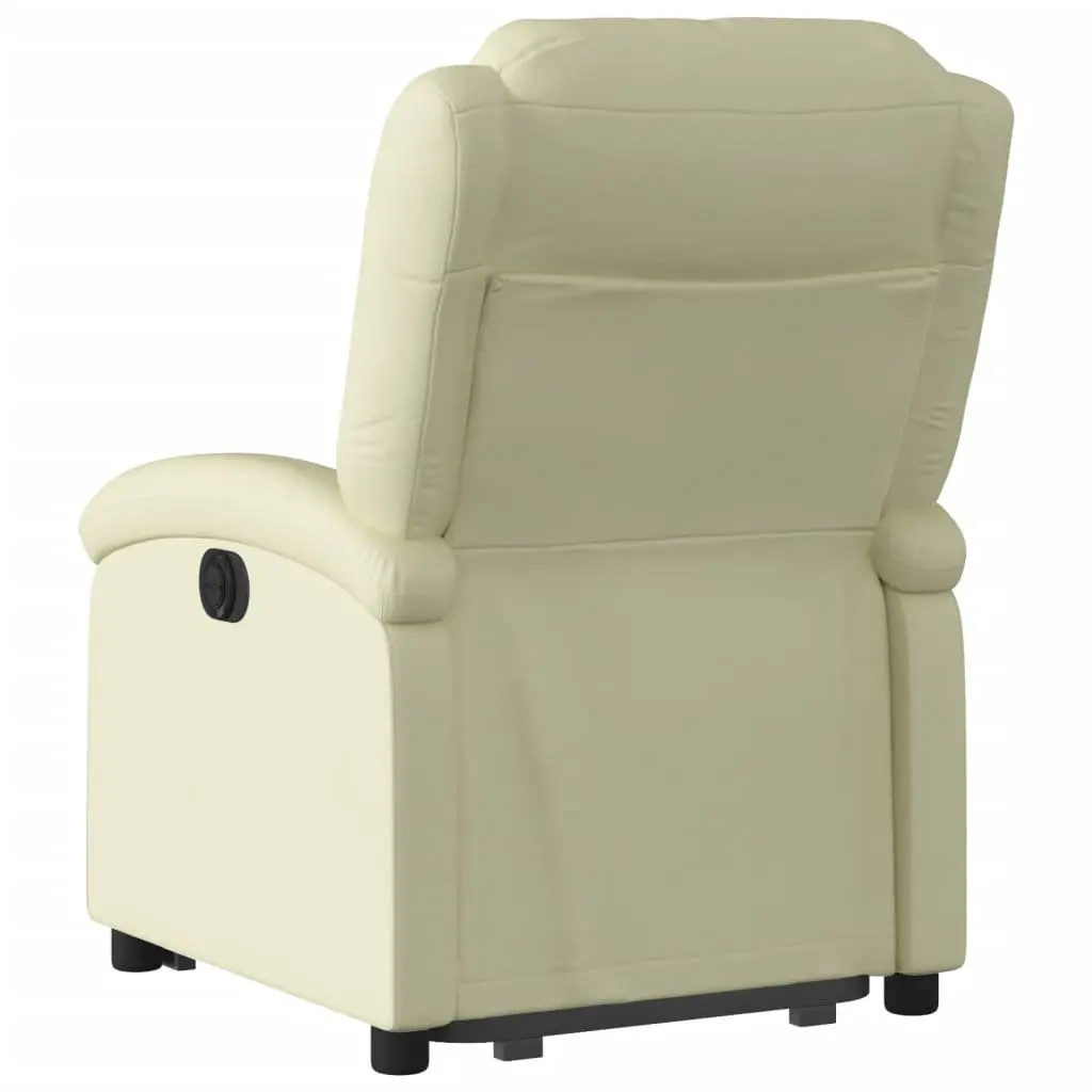 Electric Recliner Chair Cream Leather Power Lift Function Elderly Comfort