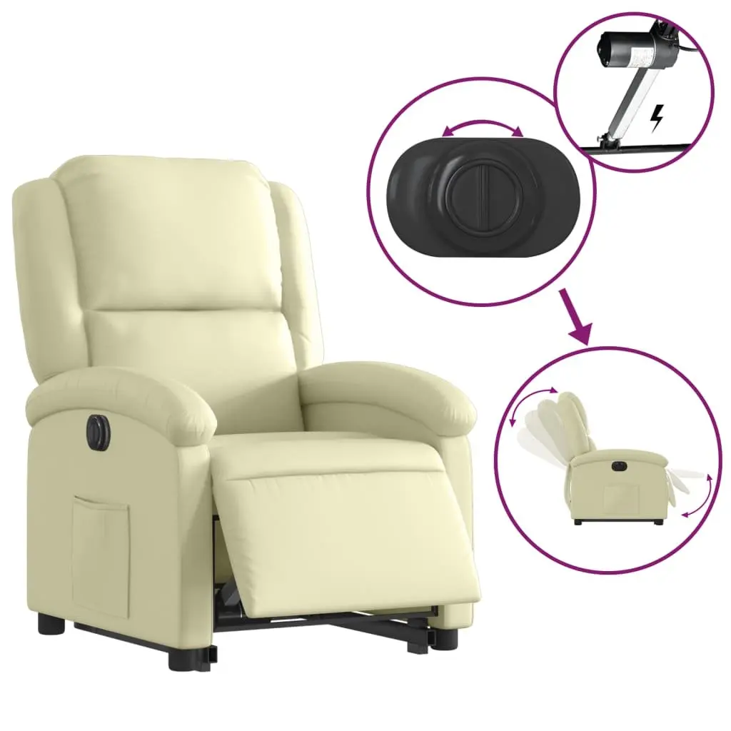 Electric Recliner Chair Cream Leather Power Lift Function Elderly Comfort