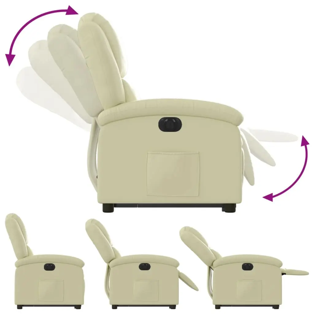 Electric Recliner Chair Cream Leather Power Lift Function Elderly Comfort