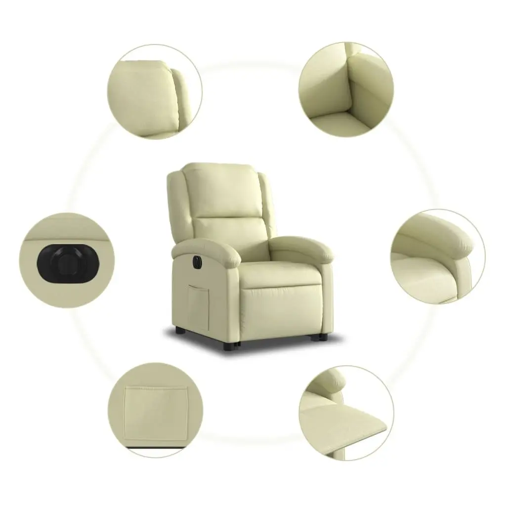 Electric Recliner Chair Cream Leather Power Lift Function Elderly Comfort