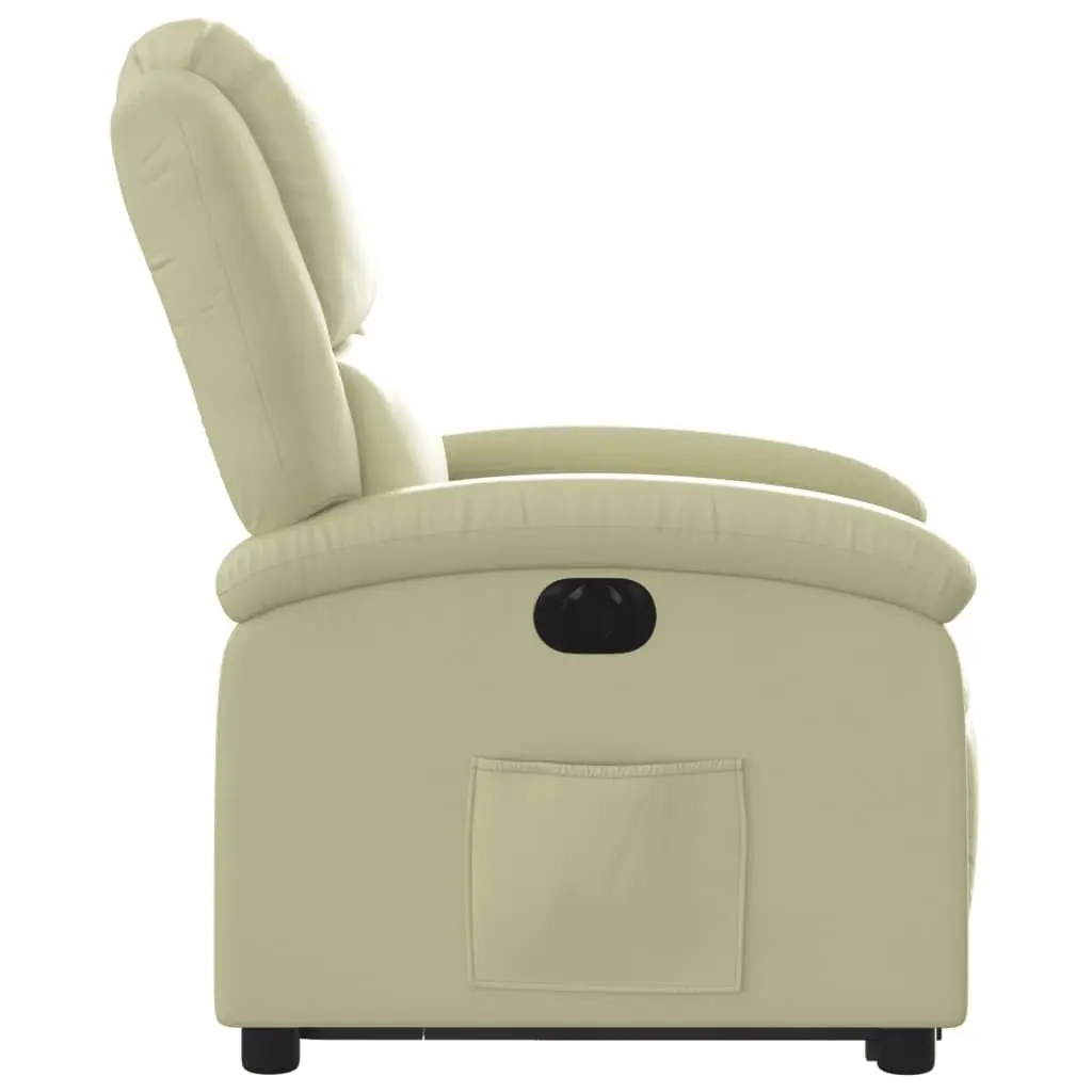 Electric Recliner Chair Cream Leather Power Lift Function Elderly Comfort