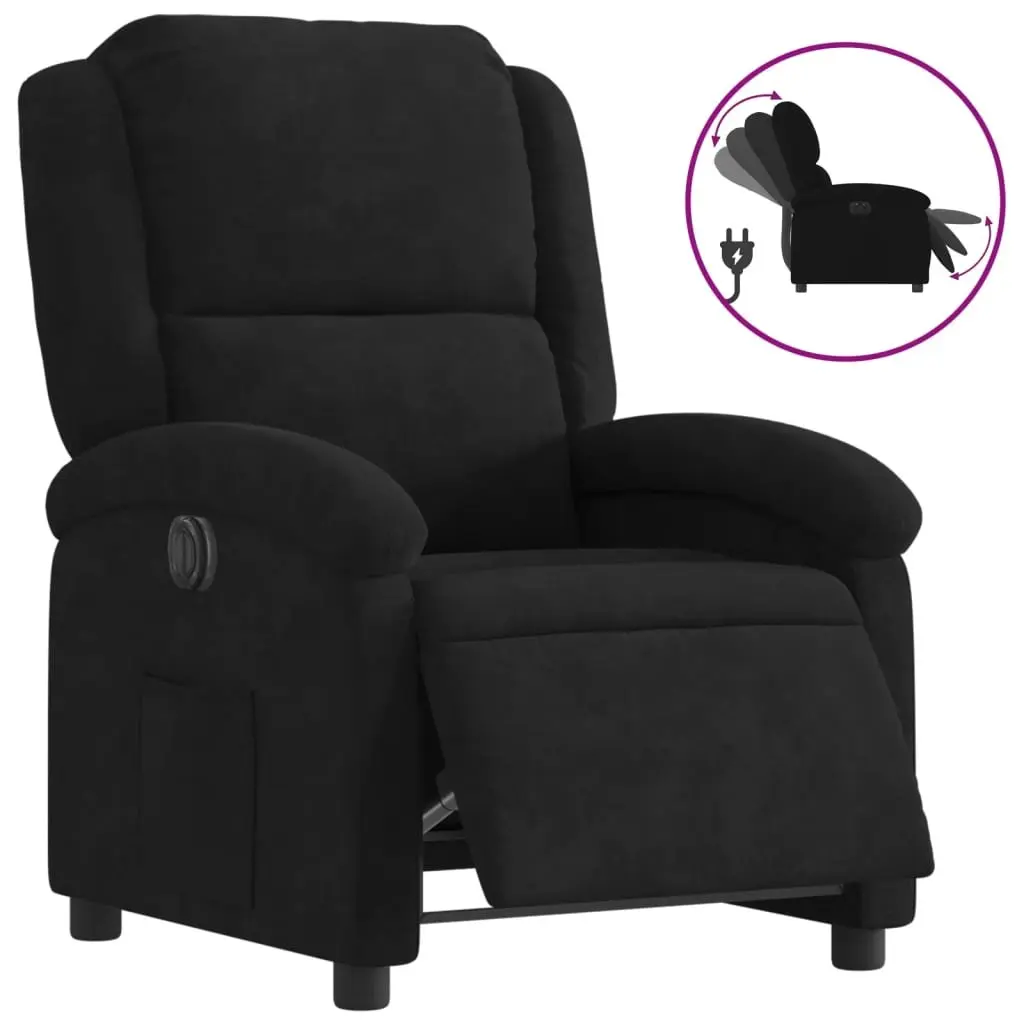 Electric Recliner Chair Black Velvet 135 Degrees Auto Reclining Backrest