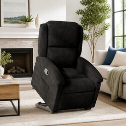 Black Velvet Stand-Up Recliner Chair with Electric Lift