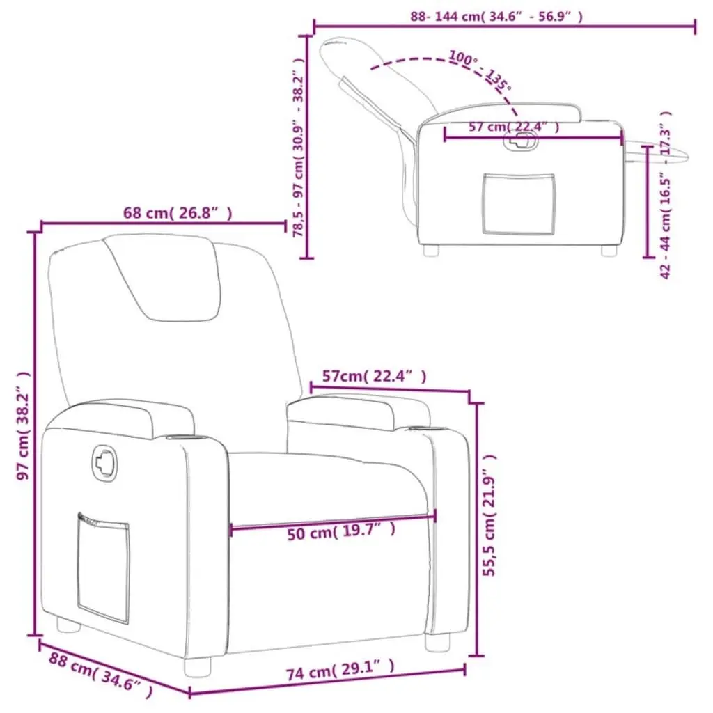 Recliner Chair Grey Fabric Manual Recline with Cup Holders Side Pocket