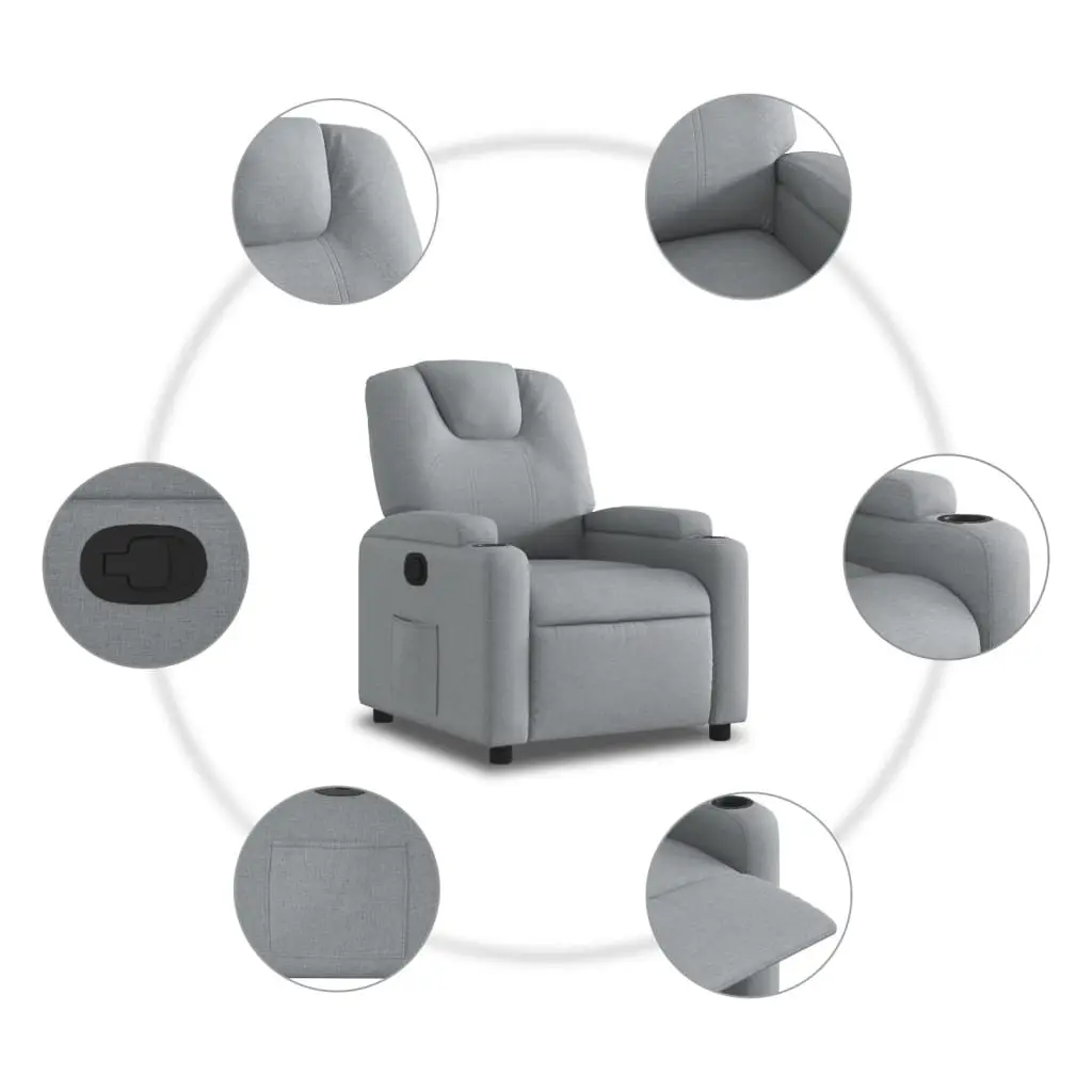 Recliner Chair Grey Fabric Manual Recline with Cup Holders Side Pocket