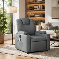 Grey Fabric Recliner Chair with Massage - Concise Specs