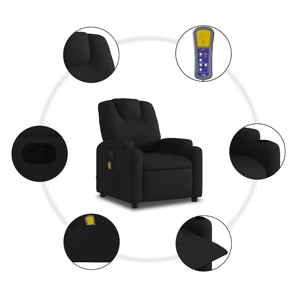 Massage Recliner Chair Black Fabric Manual Reclining with 6 Massage Points