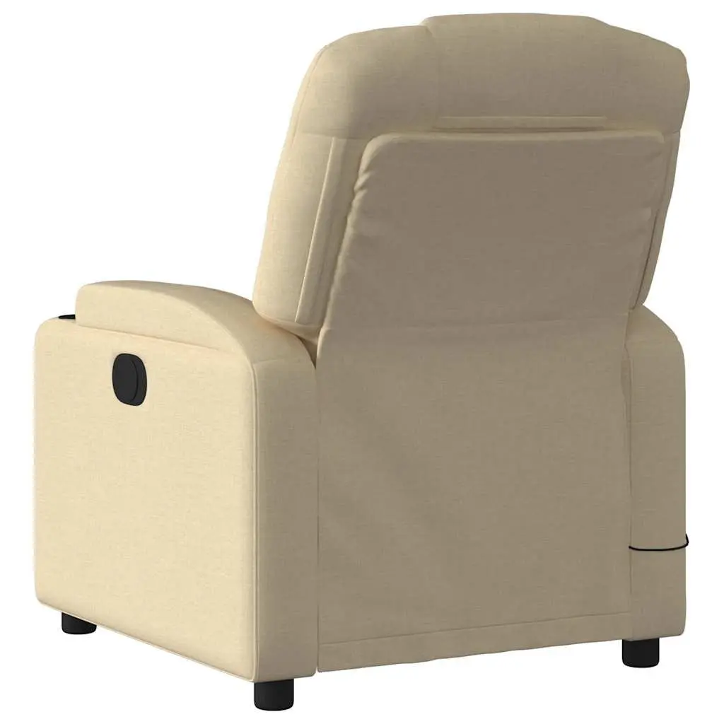 Manual Recliner Chair Cream Fabric Adjustable Armchair with 6 Vibration Massage Points