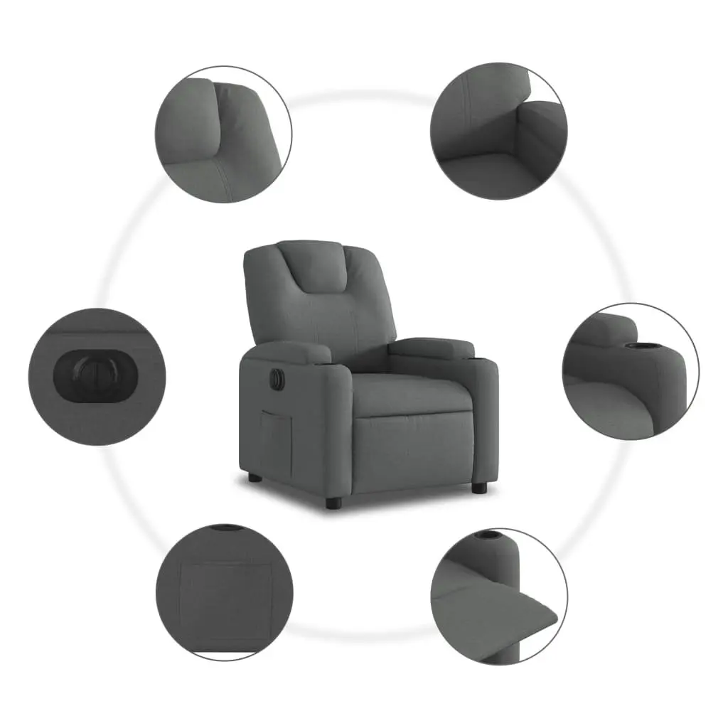Electric Recliner Chair Grey Fabric Automatic Footrest Lounge Seat