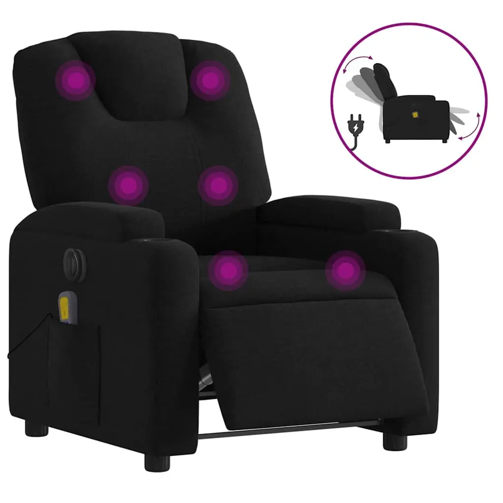 Electric Reclining Massage Chair Black Fabric Vibration Lounger with Footrest