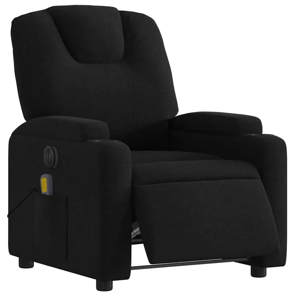 Electric Reclining Massage Chair Black Fabric Vibration Lounger with Footrest