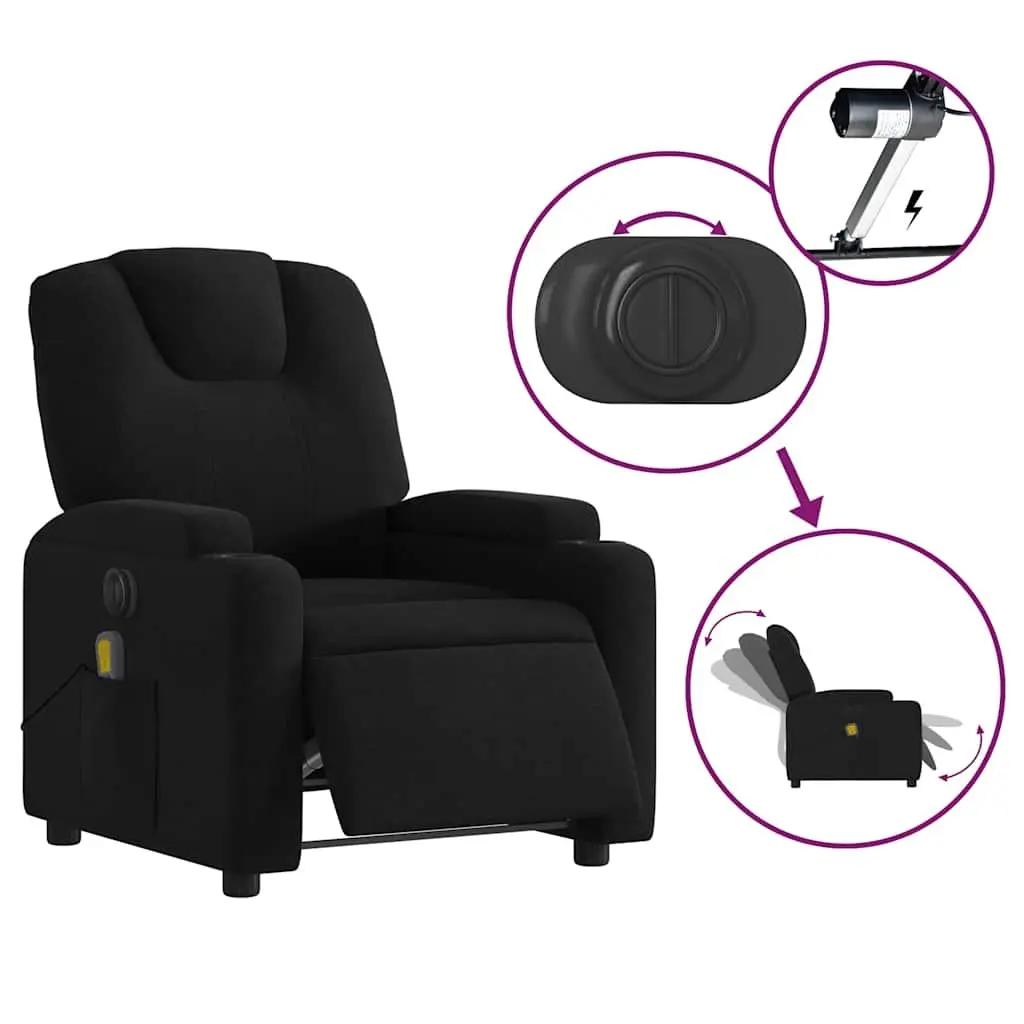 Electric Reclining Massage Chair Black Fabric Vibration Lounger with Footrest