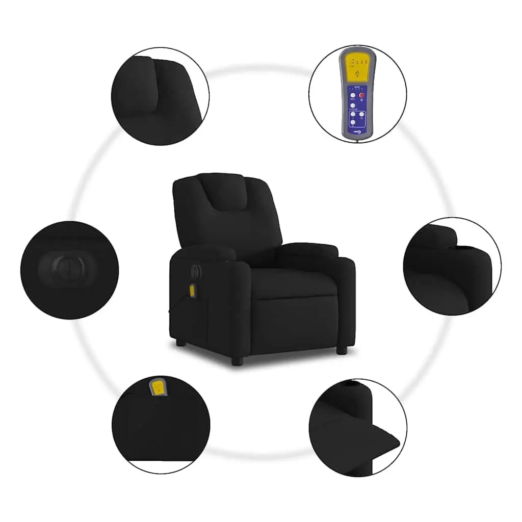 Electric Reclining Massage Chair Black Fabric Vibration Lounger with Footrest