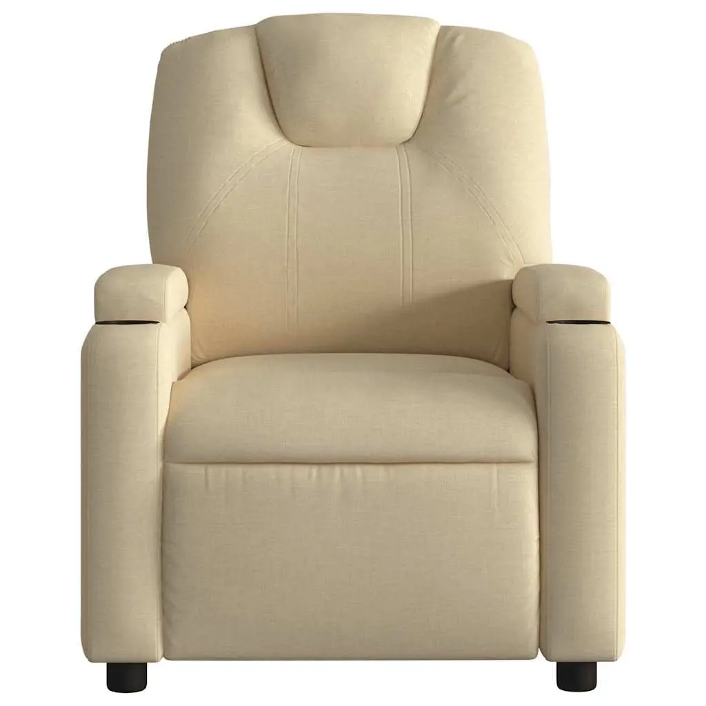 Electric Recliner Chair Cream Fabric Adjustable Footrest 135 Degrees with Massage Function