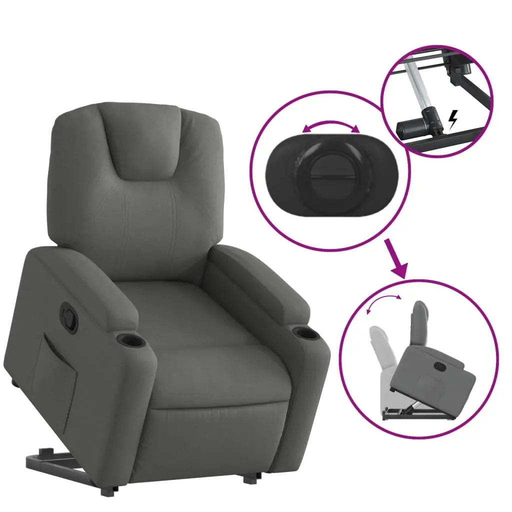 Electric Power Lift Recliner Chair Dark Grey Fabric Manual Recline Comfort