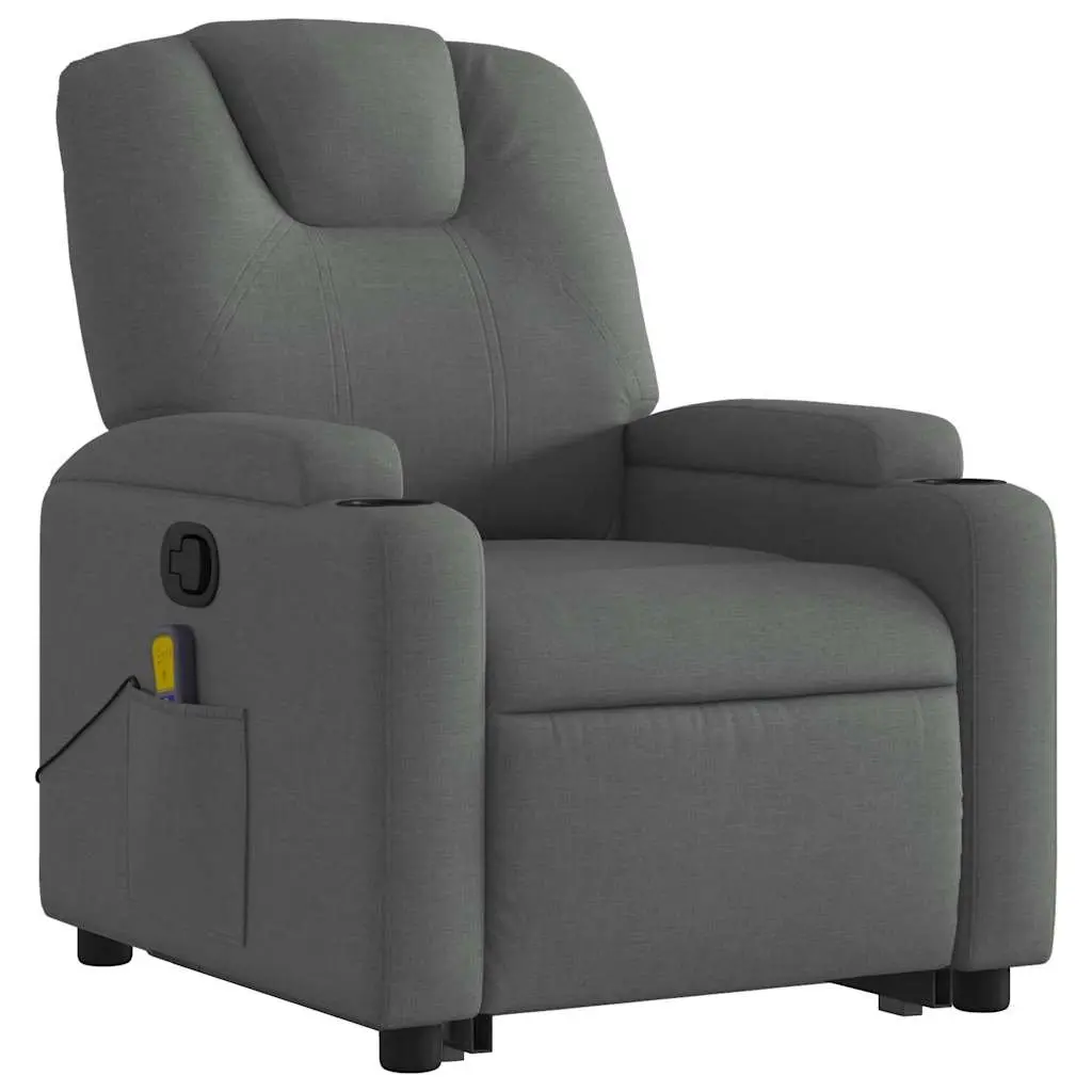 Stand Up Massage Recliner Chair Grey Fabric Power Lift Electric Recline Armchair