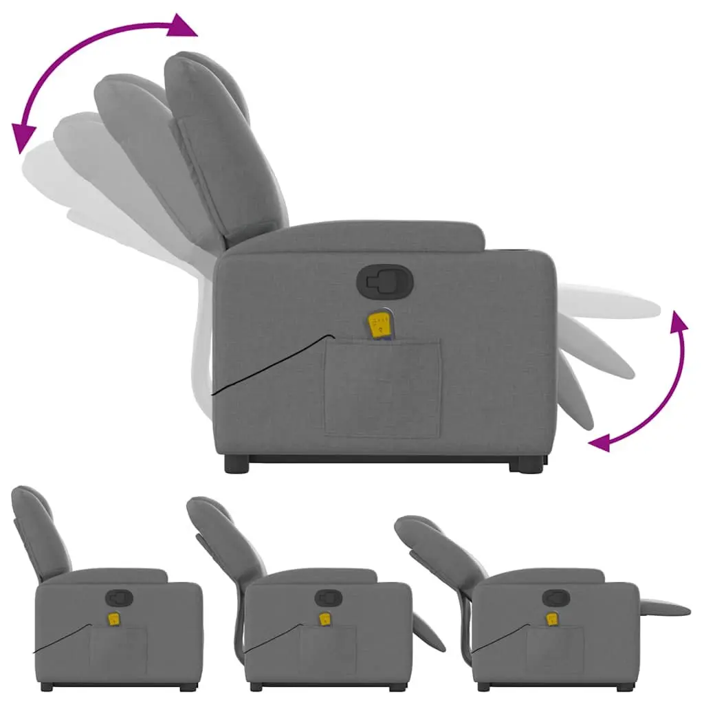 Stand Up Massage Recliner Chair Grey Fabric Power Lift Electric Recline Armchair