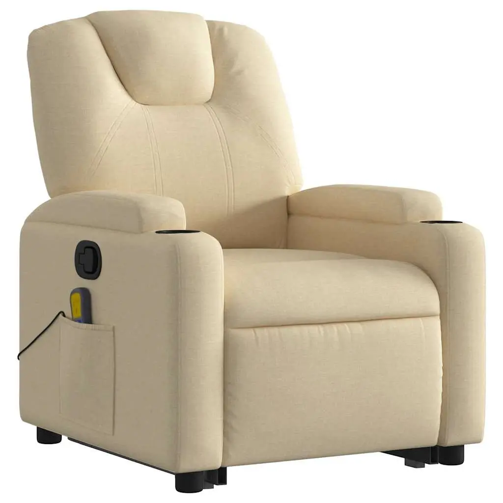 Electric Massage Chair Cream Fabric Power Lift Recliner with Vibration Massage and Manual Reclining Function