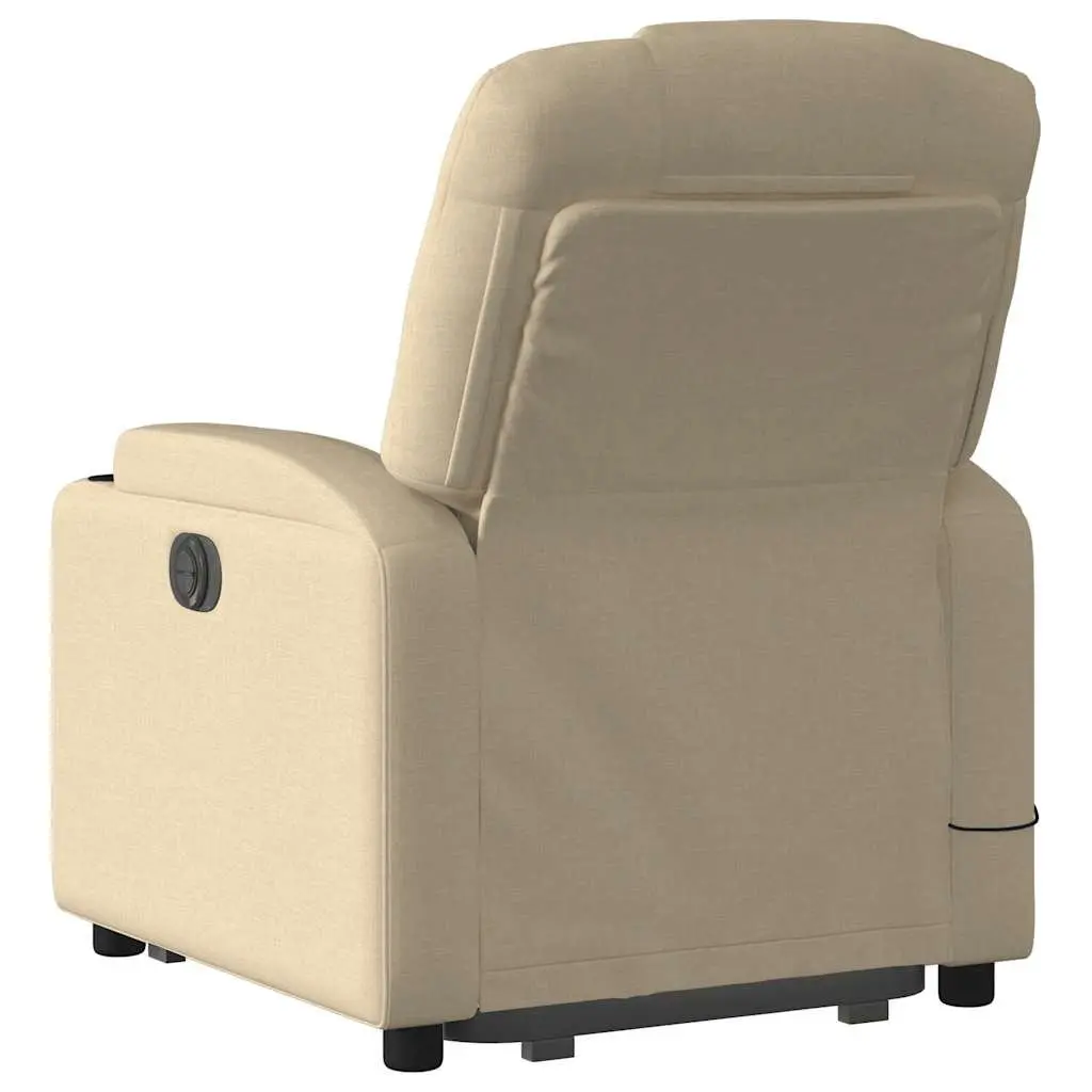 Electric Massage Chair Cream Fabric Power Lift Recliner with Vibration Massage and Manual Reclining Function